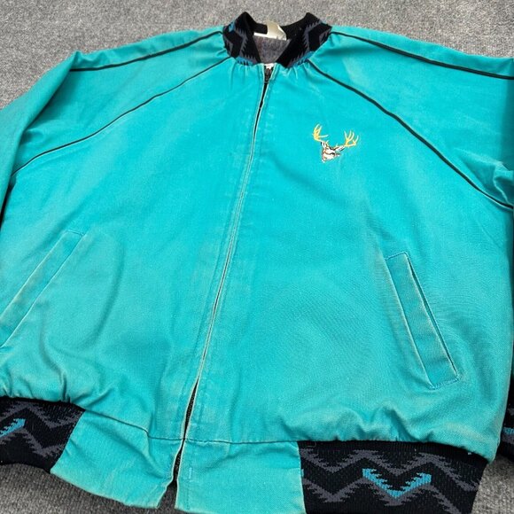 Vtg Walls Mountain Jacket Med Blue Canvas Fleece Blanket Lined Aztec Bomber USA - Picture 8 of 12